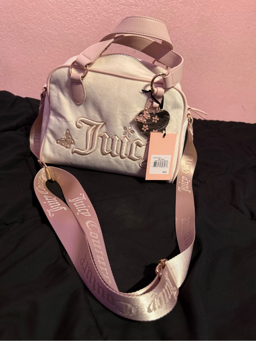 Juicy Couture Pink and Cream Embossed Logo Crossbody Satchel